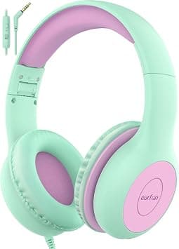EarFun Kids Headphones with Mic for Boys and Girls, Over Ear HD Stereo Headphone for Children, 85/94dB Volume Limiter, Sharing Port, Foldable On Ear Headsets with Mic (Green&Violet) على Amazon.ae - متتبع الأسعار