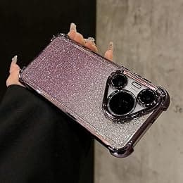 Huawei Pura 70 Ultra Phone Case，Gradient glitter four corner airbags for anti drop, full lens protection, Electroplated，Huawei P70 Ultra/pro/70 transparent Phone cover (Purple, Huawei Pura 70) - Best Deal Finder