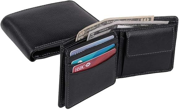 Genuine Leather Mens Bifold Wallet with card flap I Slimfold Full-grain Leather With 10 Credit Card Pockets I Anti-theft Security Wallet – Classic Black Collection By Santhome on Amazon.ae - Price Tracker