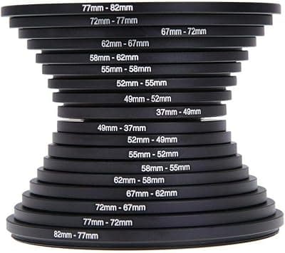 eWINNER 18pcs 37-49-52-55-58-62-67-72-77-82mm Metal Camera Lens Filter Ring Adapter Kit(9 Pieces Step Up Ring Setand+9 Pieces Step Down Ring Set) for Canon Nikon Sony Olympus DSLR Camera Black on Amazon.ae - Price Tracker