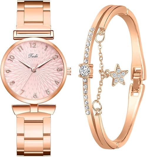 Luxury Womens Watch with Bracelet Gifts Set Rose Gold for Lady Female Elegant Wrist Watches Ladies Stylish Bracelet Watches on Amazon.ae - Price Tracker