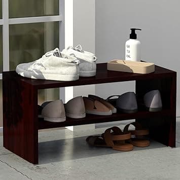 Mahmayi 2-Tier Stackable Shoe Rack, Wooden 2-Shelf Shoe Shoes Organizer Storage Shelf for Entryway Hallway Bathroom and Living Room - Dark Walnut - Amazon.ae Price Tracker