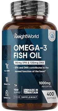 WeightWorld Omega 3 Fish Oil Omega-3 (180mg EPA + 120mg DHA per softgel) - Best Deal Finder