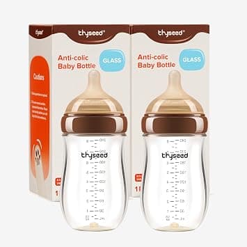Thyseed Anti-Colic Glass Baby Bottle for Breastfed Infants, Paced Feeding, Breast-Like Newborn Medium Fast Flow Nipple (3m+), 8 oz, 2 Pack on Amazon.ae - Price Tracker