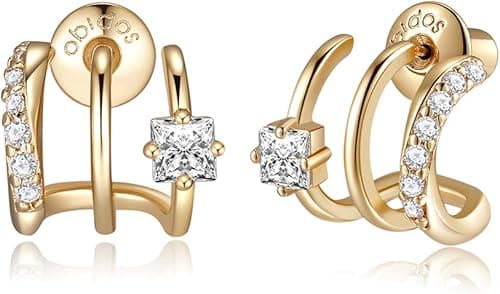 Obidos 14K Gold Plated Triple Huggie Illusion Stud Earrings | Double Huggie Hoop Earrings for One Hole | Gold Hoop Earrings for Women on Amazon.ae - Price Tracker