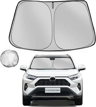 Windshield Sun Shade for Toyota RAV4 2019-2024 RAV-4 SUV Foldable Sun Sunshade for Car Front Window Blocks UV Rays and Heat Automotive Interior Protector Custom Fit Accessories, Black & Silver on Amazon.ae - Price Tracker