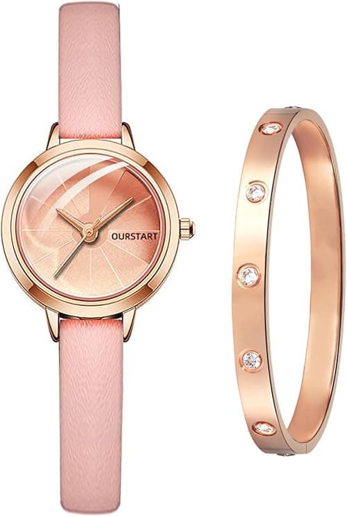 Fashion Womens Watch with Bracelet Gifts Set Leather Watches Lady Female Elegant Luxury Wrist Watches Ladies Stylish Bracelet Watches on Amazon.ae - Price Tracker