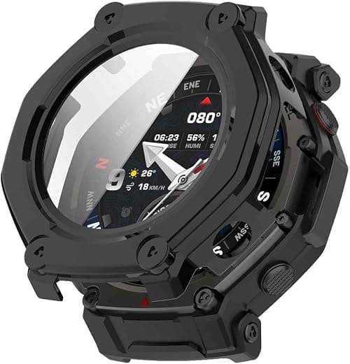 T Tersely Case for Amazfit T-REX3 Pro 48MM with Tempered Glass Screen Protector,Full Cover Hard PC Slim Scratch Resistant Bumper Protective Accessories Cover (Black) on Amazon.ae - Price Tracker