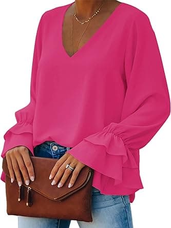 LYANER Women's Casual V Neck Tiered Ruffle Bell Long Sleeve Blouse Shirt Tunic Top on Amazon.ae - Price Tracker