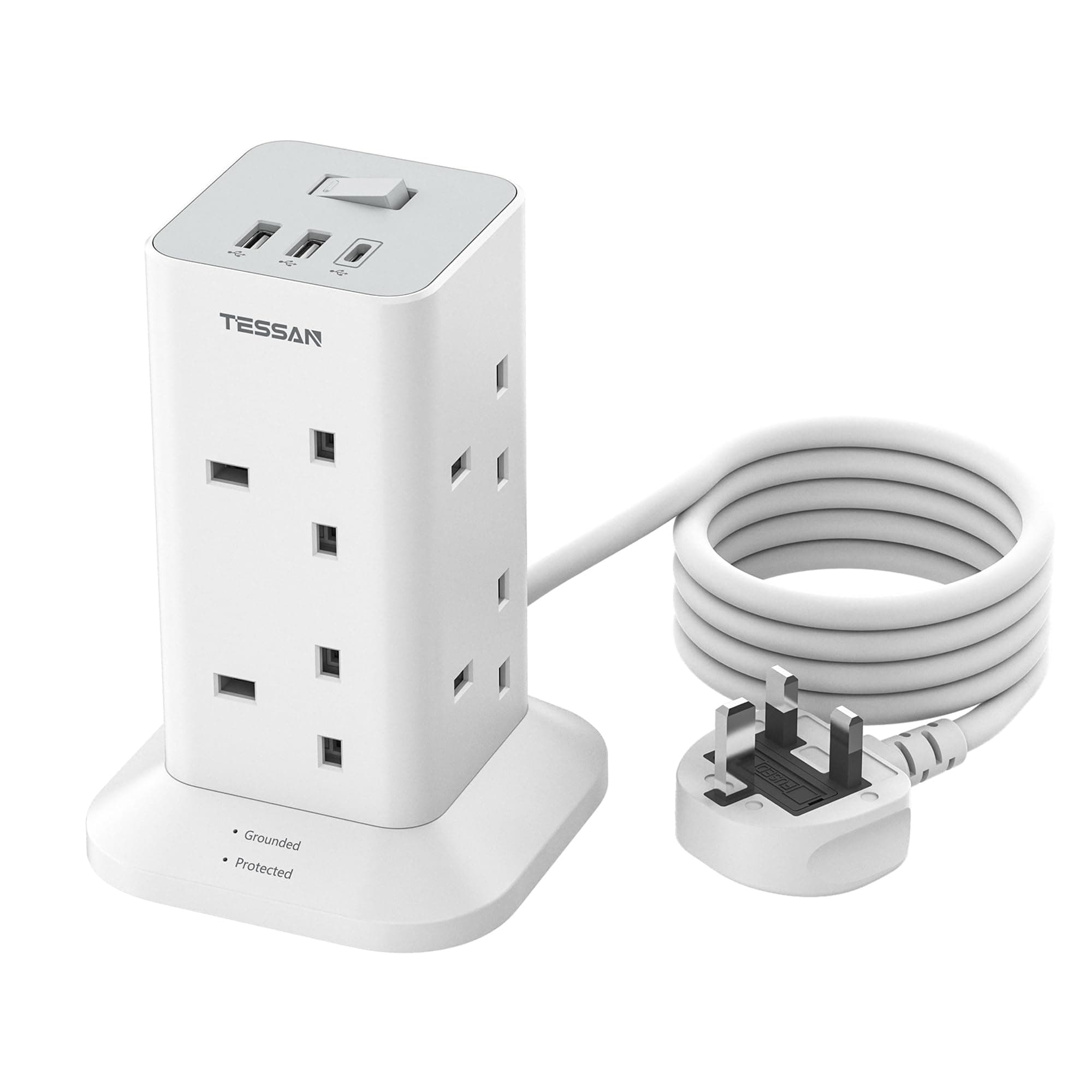 Tower Extension Lead with USB C Slots, TESSAN 8 Way Multi Plug Extension Socket 2M Cable, Surge Protected Power Strip with Switch, MultiPlug Adaptor for Home, School Supplies on Amazon.ae - Price Tracker