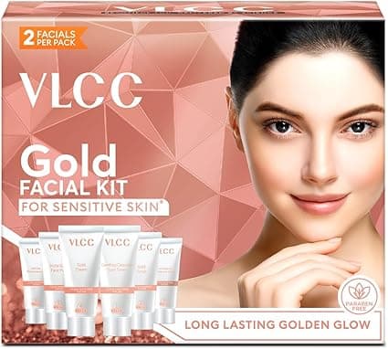 VLCC Gold Facial Kit for Sensitive Skin - 60g | Gold Facial For Sensitive Skin | Alcohol &amp; Paraben Free | Safe For Sensitive Skin | 24K Gold, Hyaluronic Acid &amp; Vitamin C on Amazon.ae - Price Tracker