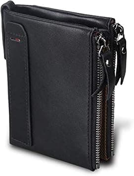 Crazy Horsehide Leather Wallet Men Purse With Double Zipper Short Wallet Money Clip black on Amazon.ae - Price Tracker