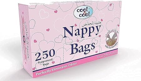 Cool &amp; Cool Nappy Bags 250's- Diaper Disposable Bags, Mildly Scented, Hygienic, Easy-Tie Handles &amp; Eliminates Odour on Amazon.ae - Price Tracker