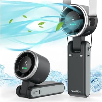 PlayHot Portable Handheld Turbo Fan, 5 Gear Wind, USB-C Rechargeable Fan, Up to 12 Working Hours, 3 IN 1 Hand Fans with Air Turbo Tech Cooling Fan for Outdoor Activities, Travel, Beach (Black) on Amazon.ae - Price Tracker