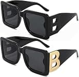 PORADAY Fashion Large Square Sunglasses for Women Men Trendy Black Thick Frame Luxury Designer Sun Glasses Modern Big Frame - Best Deal Finder