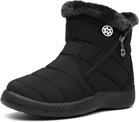 Hsyooes Winter Boots Women's Waterproof Winter Shoes Warm Ankle Boots Winter Snow Depth Lined Short Shaft Boots Non-Slip Slip-On Boots Flat on Amazon.ae - Price Tracker