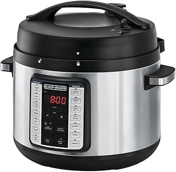 BLACK+DECKER Smart Steam Pot 1350W, 9-in-1 Electric Pressure Cooker, 10L Capacity, 14 Smart Programs, Digital LED Display, Non-Stick, Keep Warm, Dual Purpose Steam Release, Black/Silver - PCP1010-B5 on Amazon.ae - Price Tracker