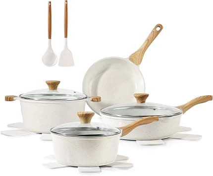 SENSARTE Nonstick Ceramic Cookware Set 13-Piece, Healthy Pots and Pans Set, Non-toxic Kitchen Cooking Set with Stay-Cool Handles, Silicone Tools and Pot Protectors, PFAS and PFOA Free - Best Deal Finder