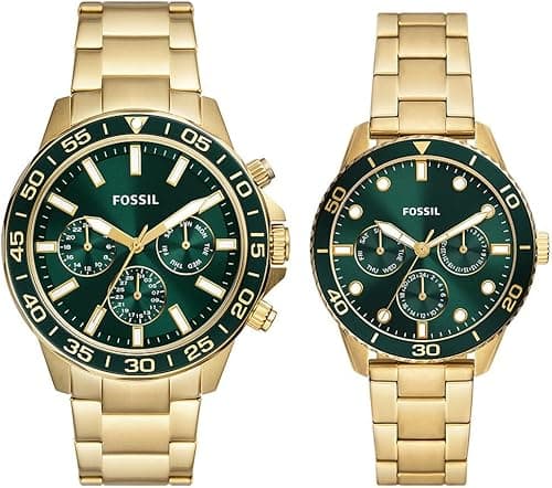 Fossil His and Hers Multifunction Gold-Tone Stainless Steel Watch - BQ2754SET on Amazon.ae - Price Tracker