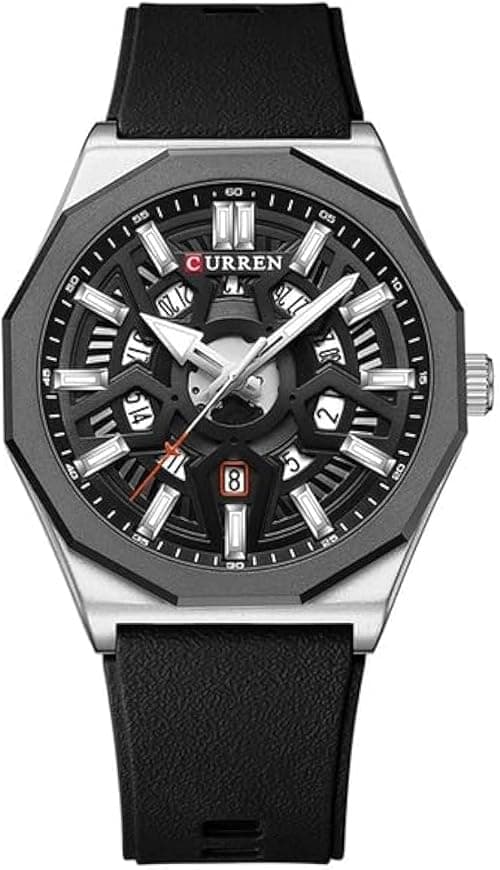 CURREN Men's quartz, sports brand Luxury Original Waterproof with calendar and rubber strap, 8437 (BLACK) على Amazon.ae - متتبع الأسعار