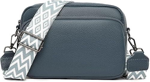 Crossbody Bag for Women, Small Leather Camera Purse Thick Strap Cross-body Bags, Triple Zip Shoulder Bag with Guitar Strap, C-blue, Camera Crossbody Bag on Amazon.ae - Price Tracker