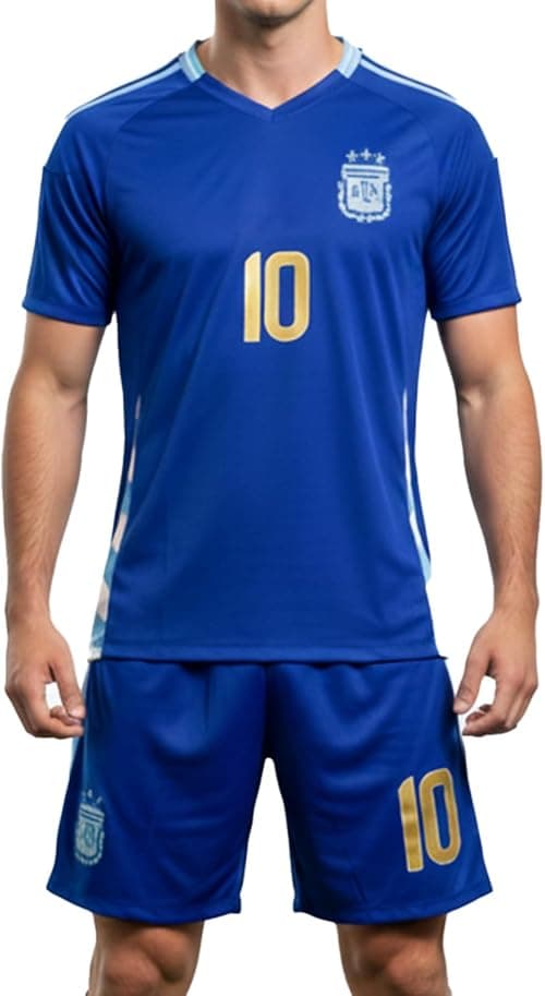 OVERS Argentina Men’s Soccer Jersey Set #10 – Blue Football Uniform with Shirt & Shorts, Short Sleeve V-Neck, Breathable Quick-Dry Training Kit for Match على Amazon.ae - متتبع الأسعار