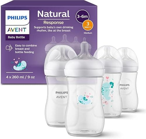 Philips Avent Natural Response Gift Set for Babies: 4 Natural Response Baby Bottles (260 ml) with T3 Teats (from 1 Month), SCY903/61 على Amazon.ae - متتبع الأسعار