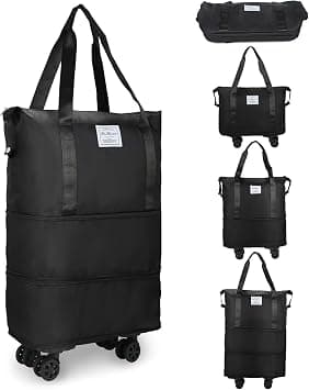 Rolling Duffle Bag, Expandable Foldable Carry On, Large Weekend Bag with Spinner Wheels, 28-58L (Black) on Amazon.ae - Price Tracker