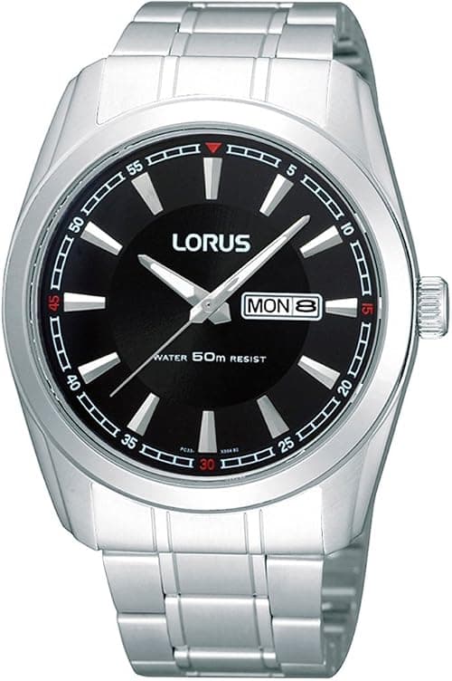 Lorus gents watch stainless steel 50m water resistance, black dial RH327AX9, Silver, Bracelet على Amazon.ae - متتبع الأسعار