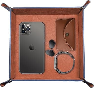 LEART Leather Valet Tray Organizer for Men and Women - Home and Office, Desk and Bedside Catchall holder for Wallets, Jewelry, Watches, Keys, Coins, Mobile, Cosmetics, TV Remote (Tangerine) on Amazon.ae - Price Tracker