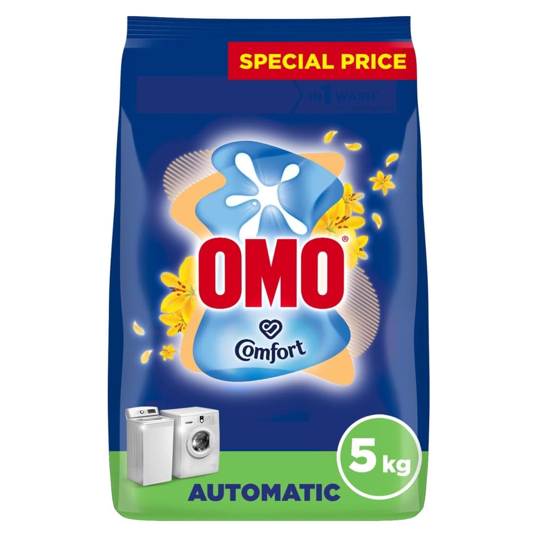 OMO Automatic Laundry Detergent Powder, Touch of Comfort, up to 100% stain removal in 1 wash*, 5 Kg , Packaging may vary on Amazon.ae - Price Tracker