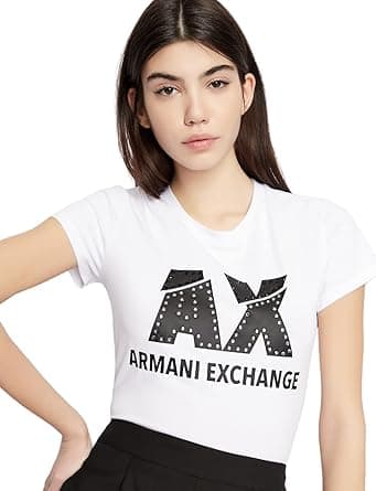 A|X Armani Exchange womens Studded Logo Slim Fit Scoop Neck Tee T-Shirt on Amazon.ae - Price Tracker