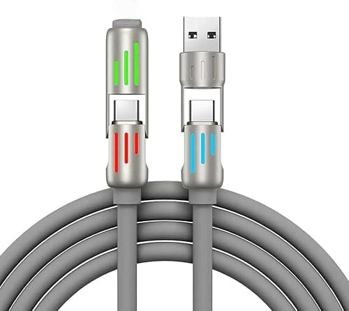 240W 4-in-1 USB C Cable, PD 5A Multi Fast Charging Cable with Breathing Light, 4FT Liquid Silicone Type Charger Cord for iPhone, Laptop, Multi-Device (Gray) on Amazon.ae - Price Tracker