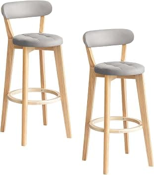 Beauenty Wooden Bar Stools Set of 2, 70CM Height Counter Chair with Back Upholstered, Simple Modern Bar Chairs for Bar Home Kitchen Restaurant Counter (2pcs-Grey) على Amazon.ae - متتبع الأسعار