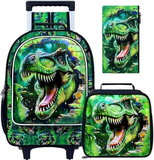3Pcs Rolling Backpack for Boys, Kids Roller Backpack with Wheels, Cars Soccer Dinosaur Wheeled Bookbag on Amazon.ae - Price Tracker