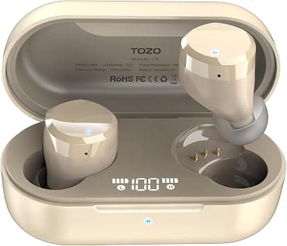 TOZO T12 Wireless Earbuds Bluetooth Headphones Premium Fidelity Sound Quality Wireless Charging Case Digital LED Intelligence Display IPX8 Waterproof Earphones Built-in Mic Headset for Sport Champagne على Amazon.ae - متتبع الأسعار