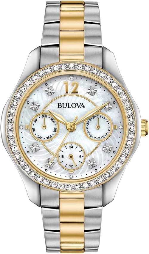 Bulova Crystal Mother of Pearl Dial Two-Tone Ladies Watch 98N114, Quartz, Size 36 على Amazon.ae - متتبع الأسعار