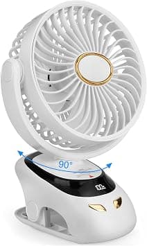 Necomi Desk Fan,Rechargeable Desk Fan,Quiet Digital Display Portable Fan,5 Speeds,Easy to Clean,90°Oscillating Clip Fan for Bedroom Home Office Outdoor,White على Amazon.ae - متتبع الأسعار