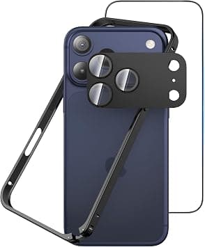 Metal Bumper Case for iPhone 17 Pro Max, Aluminum Frame Slim Case [Separate Metal Lens Protector] [HD Tempered Glass Screen Protector] [Hippocampal Buckle Design] Cover for iPhone 17 Pro Max 6.9 Inch على Amazon.ae - متتبع الأسعار