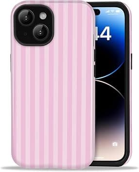 Compatible with iPhone 15 Plus Case, Cute Striped Aesthetic Mobile Phone Case for Women Girls Summer Chic Double Layer Hybrid Protection Case, Light Pink on Amazon.ae - Price Tracker