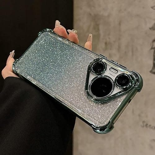 Huawei Pura 70 Ultra Phone Case,Gradient glitter four corner airbags for anti drop, full lens protection, Electroplated,Huawei P70 Ultra/pro/70 transparent Phone cover (Green, Huawei Pura 70) on Amazon.ae - Price Tracker
