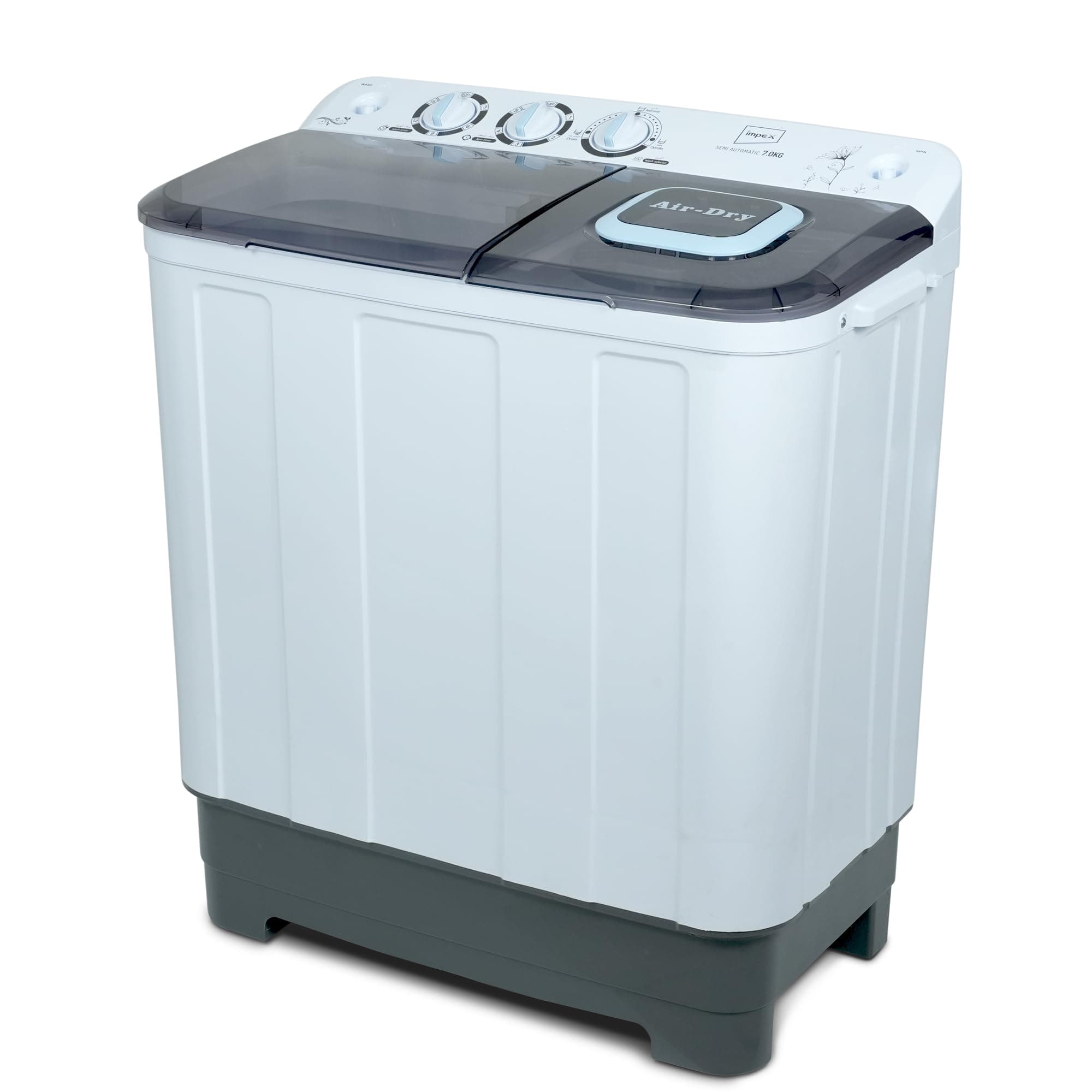 Impex WM 4204 7 Kg Semi Automatic Washing Machine with Transparent Window View Air Turbo 5 Kg Spin Capacity Temperature Resistance Wash Buzzer Soack Function(White & Gray) on Amazon.ae - Price Tracker