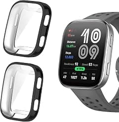 Watch Case Compatible with Amazfit BIP 6 [2Pcs], Soft TPU Plated Bumper Full Protective Cover with Screen Protector, Scratch-Resistant Case for Amazfit Bip 6 46mm (A2435) Smart Watch (Black + Black) - متتبع أسعار Amazon.sa