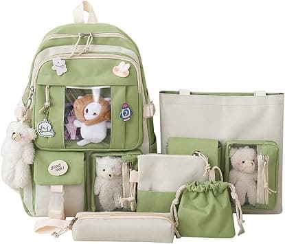 Kawaii Backpack Set, Aesthetic School Bags with Badge & Pendant, Cute Aesthetic (A-Green) - Amazon.ae Price Tracker