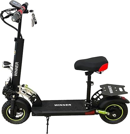 Winner 48V12AH Electric Scooter, Black, Dual Disc Brake System with Suspension, Foldable Design, LED Display, Adjustable Seat, Off-Road Tires with Green Accents C6 on Amazon.ae - Price Tracker