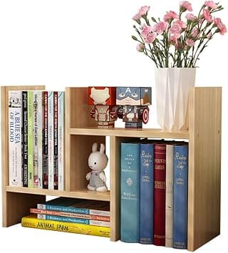 NeoStyle Desk Shelf Organizer,Desktop Bookshelf,Adjustable Wood Office Storage Rack, Bookcase Display Rack,Expandable Desk storage for Home,Office (Light Brown) على Amazon.ae - متتبع الأسعار