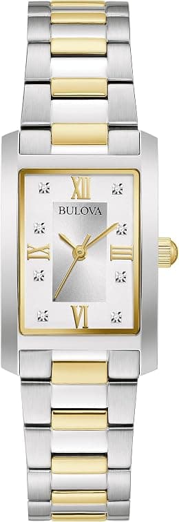 Bulova Ladies' Classic Diamond Two-Tone Stainless Steel 3-Hand Quartz Watch, Rectangle - دليلك لأفضل العروض