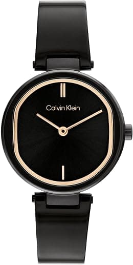 Calvin Klein Women's Quartz 25200310 Ionic Plated Black Steel and Bangle Bracelet Watch, Color: Black, Black - Best Deal Finder