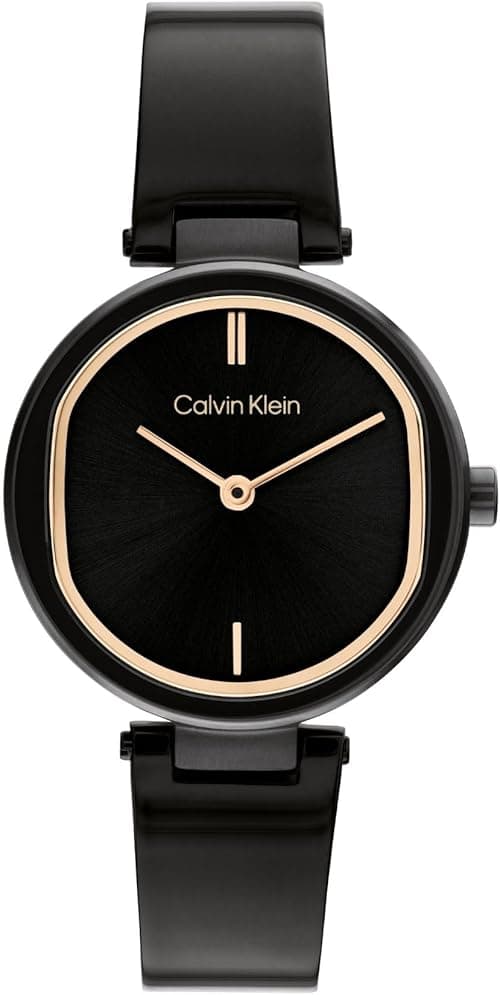 Calvin Klein Women's Quartz 25200310 Ionic Plated Black Steel and Bangle Bracelet Watch, Color: Black, Black on Amazon.ae - Price Tracker