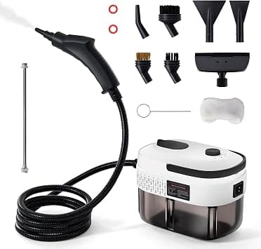 2500W Handheld Pressurized Steam Cleaner with 12pcs Accessories, 1400ml 1.5 Quarts Tank, 3-Level Adjustable Portable Steamer, 15s Heat-Up Steam Cleaner for Home, Car, Kitchen(White) on Amazon.ae - Price Tracker